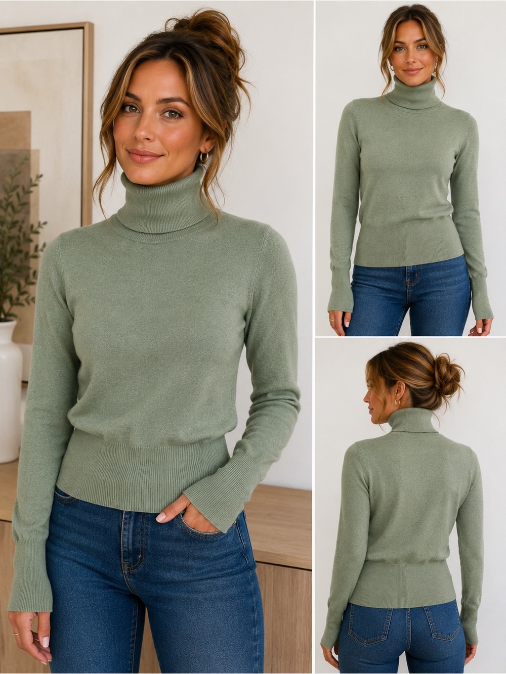 Banana Republic Silk Cotton Cashmere Sage Green Turtleneck Sweater XS